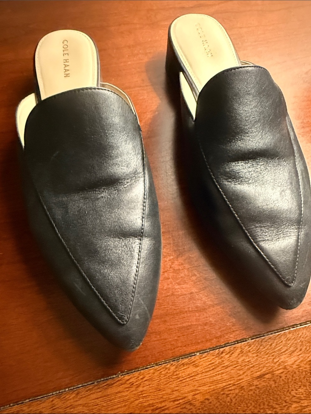 Cole Haan Black Pointed-Toe Leather Slip-On Loafers